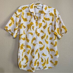 Vintage Maygene Abstract Print Button Up Shirt Medium White Yellow Made in USA